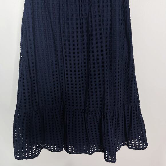 J Crew Size 00 Navy Blue All Over Eyelet Lace Knee Length Dress Sleeveless - Picture 7 of 11